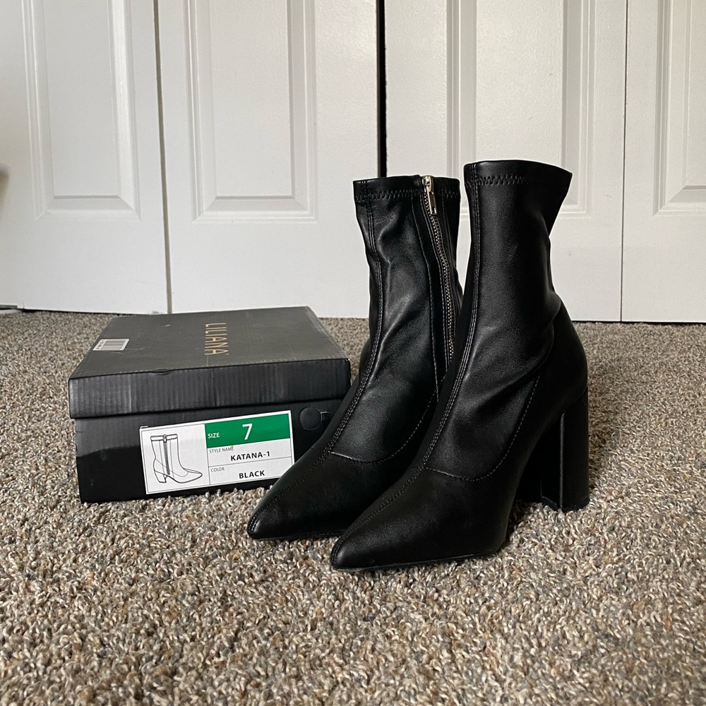 Black Faux Leather Booties